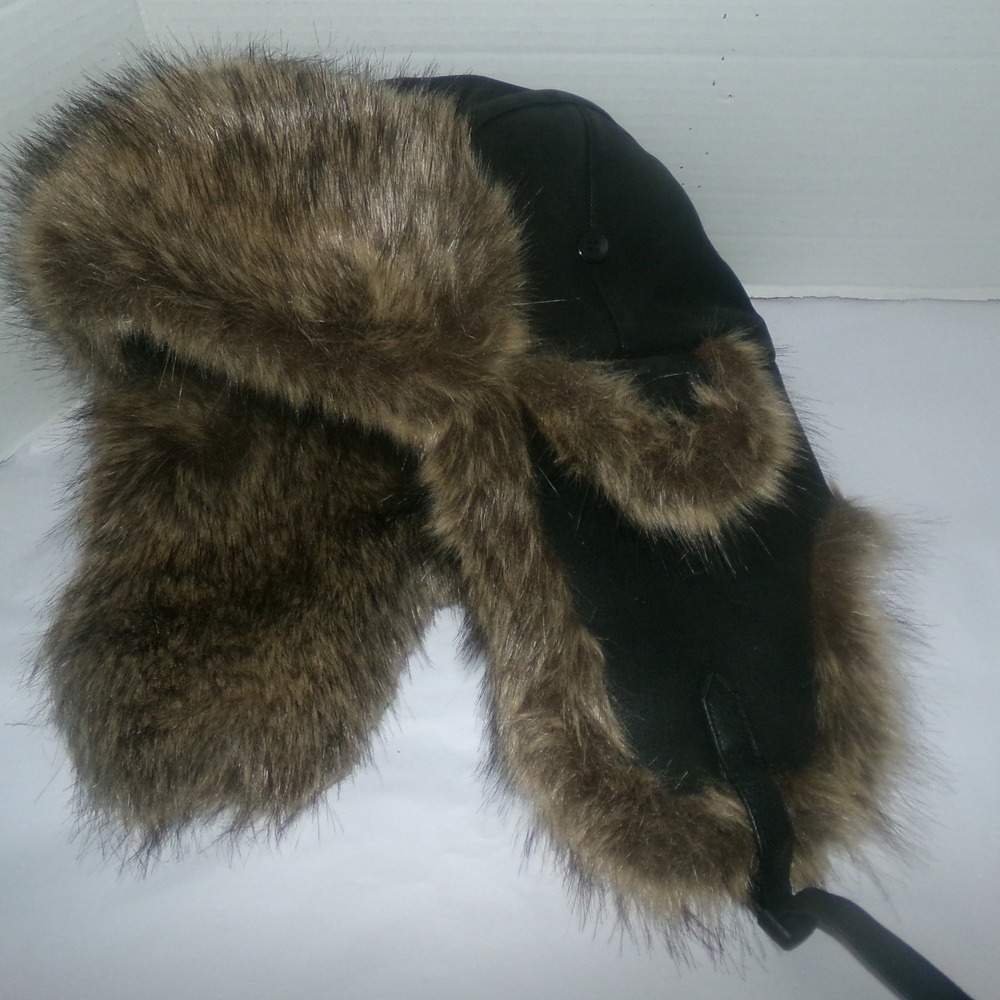 Nathaniel Cole Crown cap Faux Leather Trapper Hat Brown Bomber Winter Cap Mens